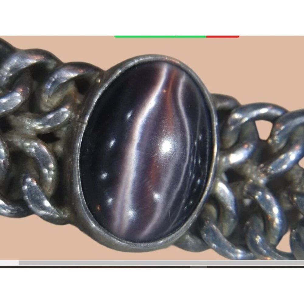 Sterling Silver Mexico Bracelet Simulated Purple Cats Eye Gemstone 925 Jewelry